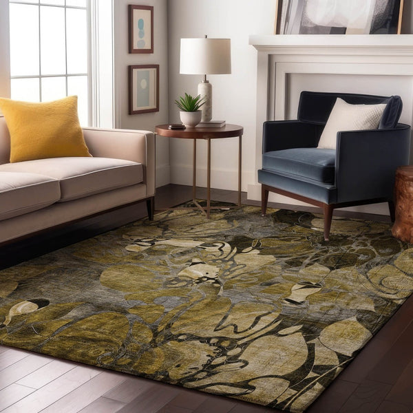 HomeRoots 10' X 14' Elegant Floral Area Rug - Washable, UV-Protected, Durable Design for Family Living Spaces 648976