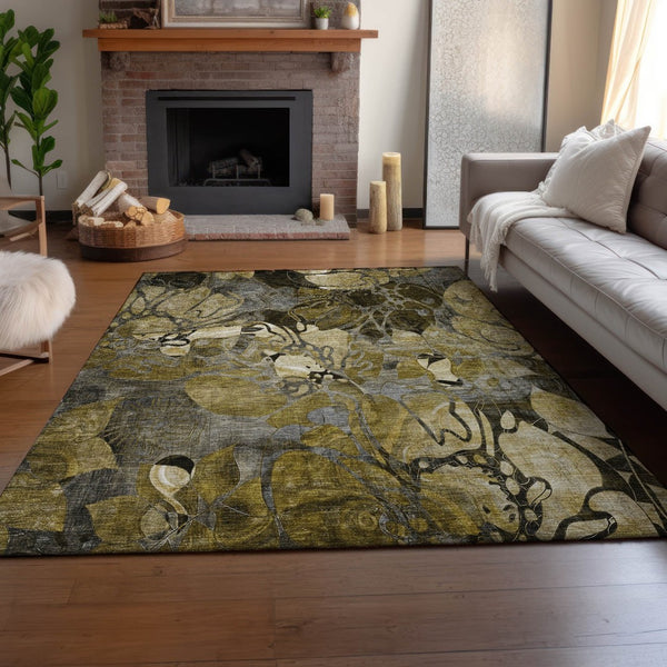 HomeRoots 10' X 14' Elegant Floral Area Rug - Washable, UV-Protected, Durable Design for Family Living Spaces 648976