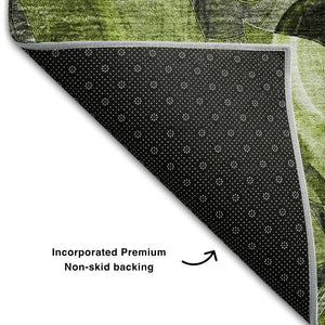 HomeRoots 5' X 8' Fern Green & Gray Floral Area Rug - Washable, UV-Protected, Durable for Kids & Pets! 648978