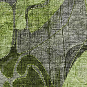 HomeRoots 5' X 8' Fern Green & Gray Floral Area Rug - Washable, UV-Protected, Durable for Kids & Pets! 648978