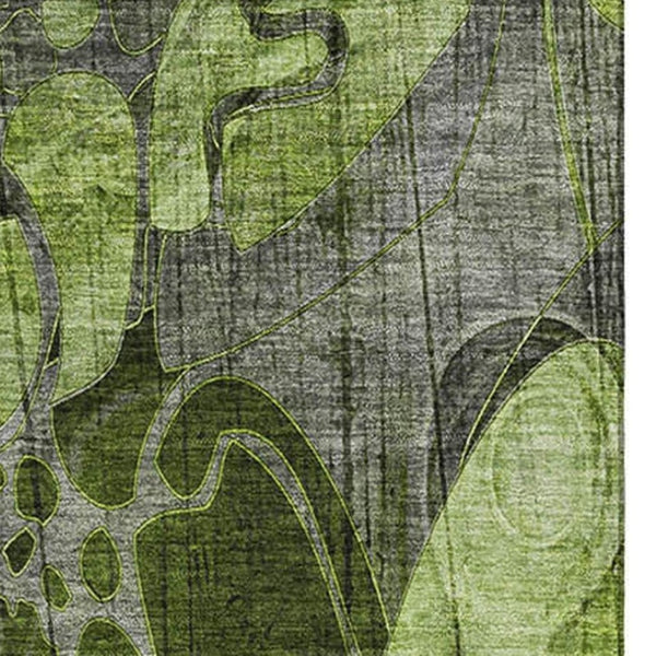 HomeRoots 5' X 8' Fern Green & Gray Floral Area Rug - Washable, UV-Protected, Durable for Kids & Pets! 648978