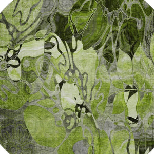 HomeRoots 8' Round Floral Rug in Fern Green & Gray - Washable, UV Protected, Ideal for Family Homes & Decor 648979