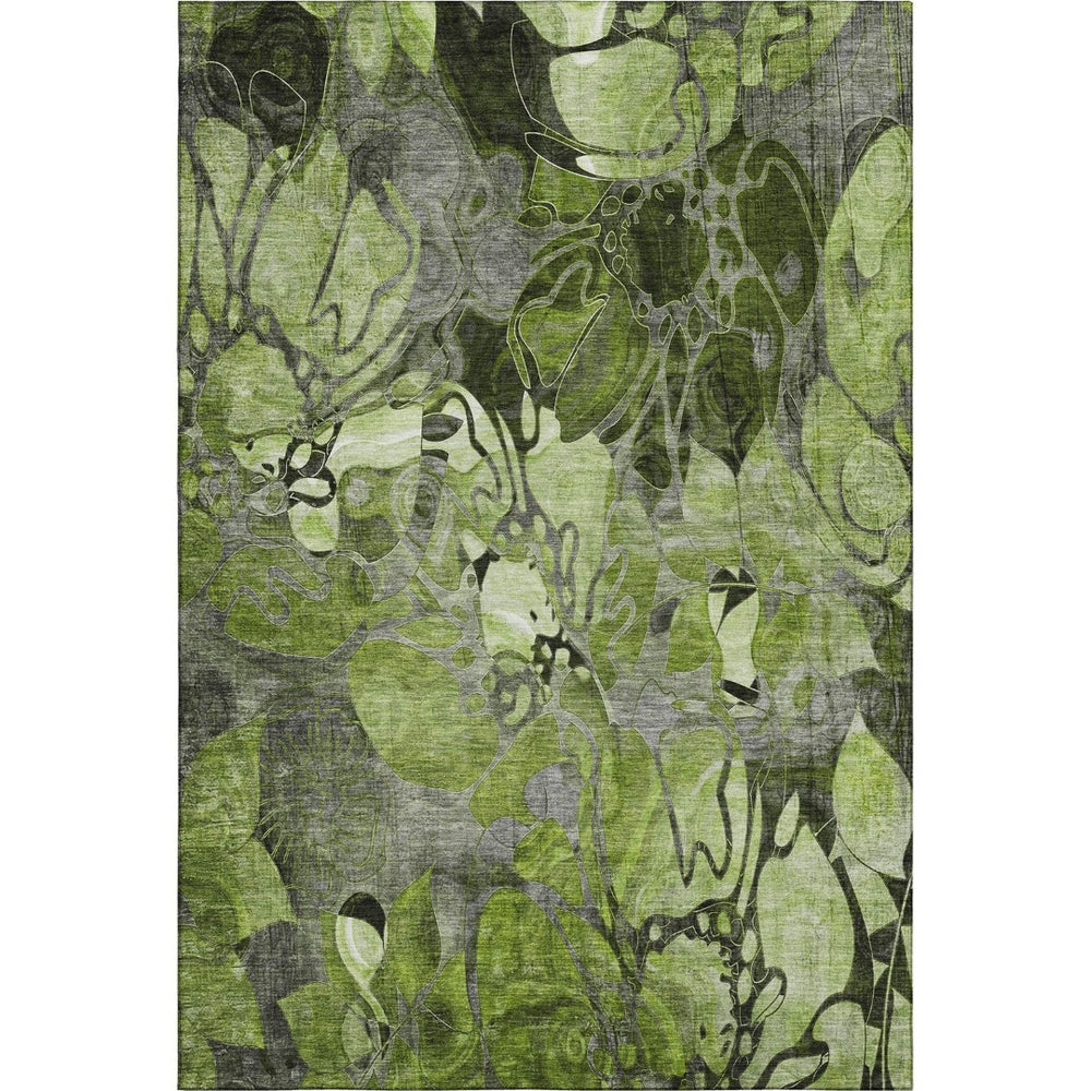 HomeRoots 8' X 10' Fern Green and Gray Floral Washable Area Rug – Stain Resistant, UV Protected, Durable Design 648980