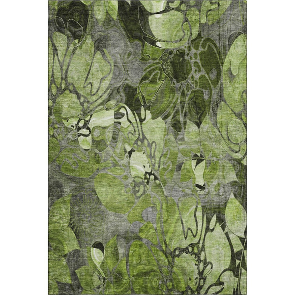 HomeRoots 9' X 12' Premium Fern Green & Gray Floral Washable Area Rug - Durable, Stain-Resistant, UV Protected 648981