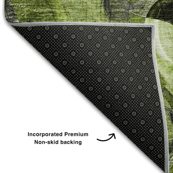 HomeRoots 9' X 12' Premium Fern Green & Gray Floral Washable Area Rug - Durable, Stain-Resistant, UV Protected 648981