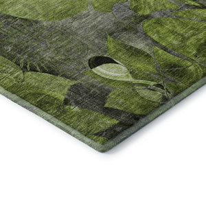 HomeRoots 10' X 14' Fern Green & Gray Floral Washable Area Rug – UV Protected, Durable for Busy Homes! 648982