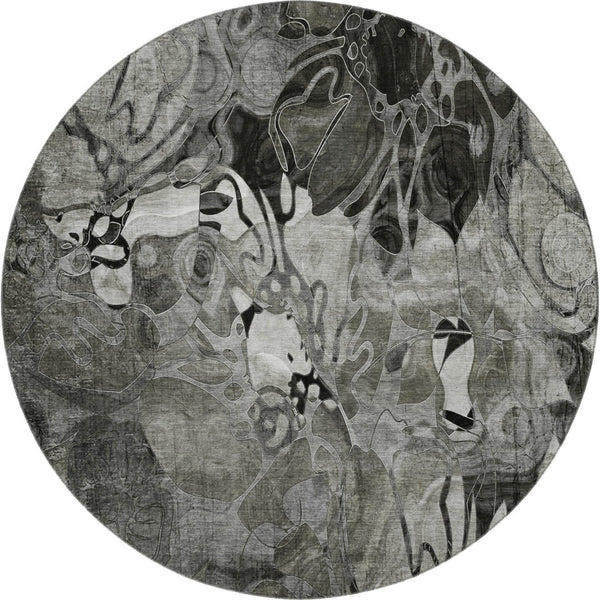 HomeRoots 8' Elegant Gray and Ivory Floral Round Rug - Durable, Washable, UV-Protected for Any Space 648985