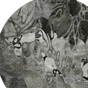 HomeRoots 8' Elegant Gray and Ivory Floral Round Rug - Durable, Washable, UV-Protected for Any Space 648985