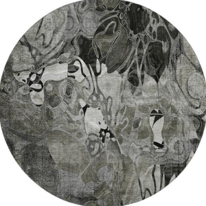 HomeRoots 8' Elegant Gray and Ivory Floral Round Rug - Durable, Washable, UV-Protected for Any Space 648985