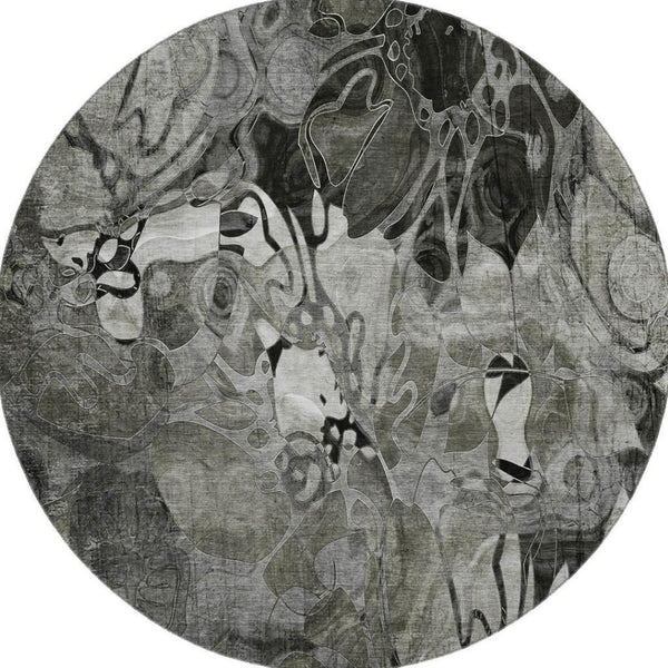 HomeRoots 8' Elegant Gray and Ivory Floral Round Rug - Durable, Washable, UV-Protected for Any Space 648985