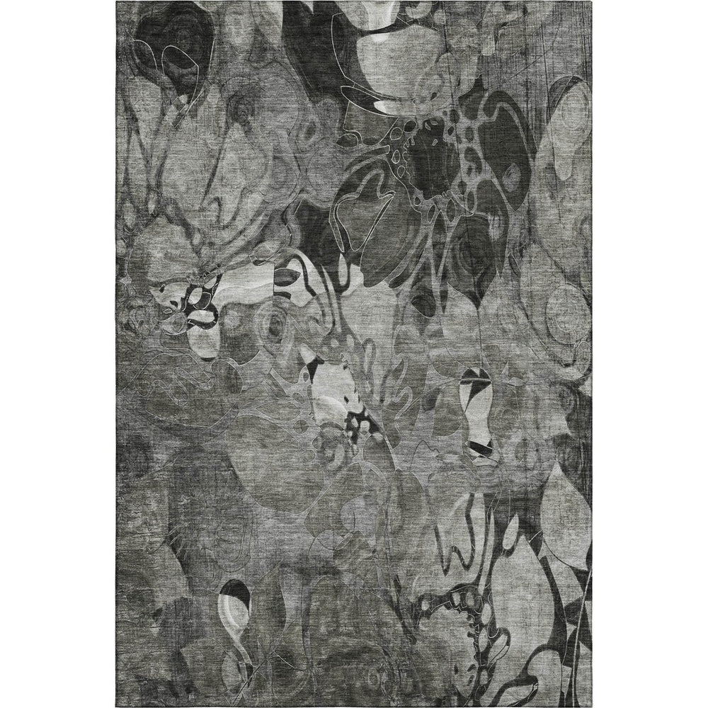 HomeRoots 8' X 10' Elegant Gray and Ivory Floral Area Rug – Washable, UV Protected, Ideal for Kids and Pets 648986