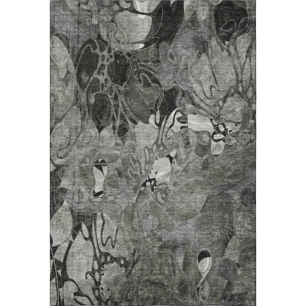 HomeRoots 8' X 10' Elegant Gray and Ivory Floral Area Rug – Washable, UV Protected, Ideal for Kids and Pets 648986