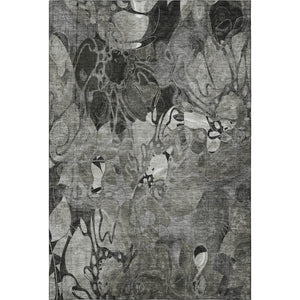 HomeRoots 9' X 12' Gray and Ivory Floral Area Rug - Washable, Stain Resistant, UV Protected for High-Traffic Areas 648987