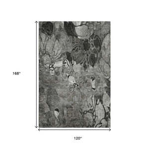 HomeRoots 10' Gray and Ivory Floral Area Rug - Washable, UV-Protected, Durable Design for Indoor & Outdoor Spaces 648988