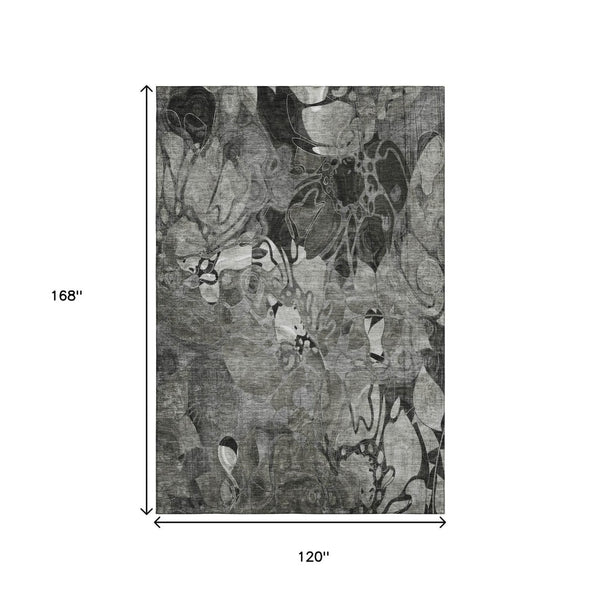 HomeRoots 10' Gray and Ivory Floral Area Rug - Washable, UV-Protected, Durable Design for Indoor & Outdoor Spaces 648988