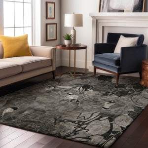 HomeRoots 10' Gray and Ivory Floral Area Rug - Washable, UV-Protected, Durable Design for Indoor & Outdoor Spaces 648988