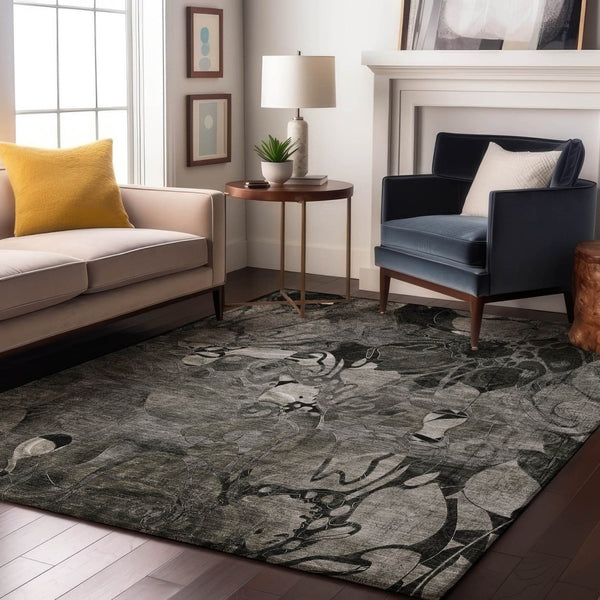 HomeRoots 10' Gray and Ivory Floral Area Rug - Washable, UV-Protected, Durable Design for Indoor & Outdoor Spaces 648988