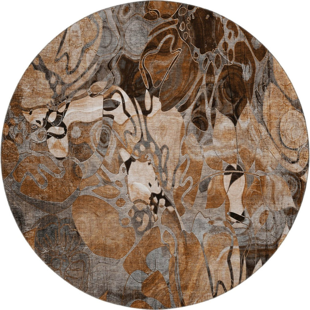 HomeRoots 8' Rust and Gray Floral Area Rug - Washable, UV Protected, Stain Resistant for Indoor/Outdoor Use 648991