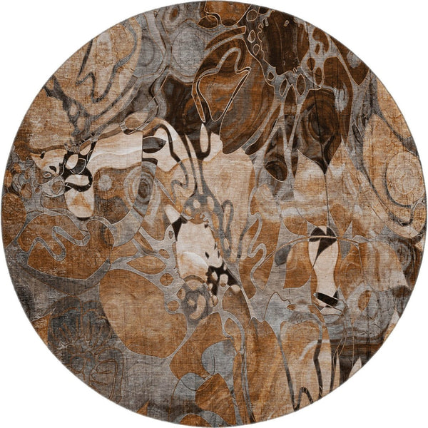 HomeRoots 8' Rust and Gray Floral Area Rug - Washable, UV Protected, Stain Resistant for Indoor/Outdoor Use 648991