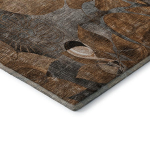 HomeRoots 8' Rust and Gray Floral Area Rug - Washable, UV Protected, Stain Resistant for Indoor/Outdoor Use 648991