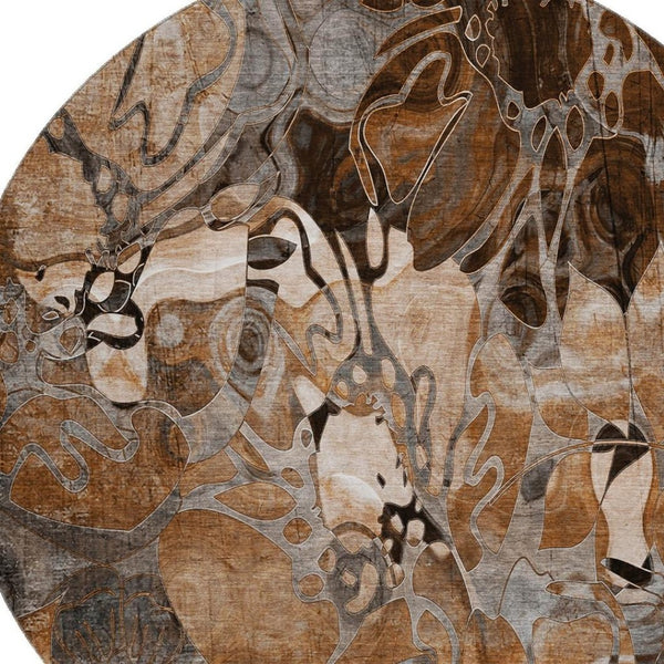 HomeRoots 8' Rust and Gray Floral Area Rug - Washable, UV Protected, Stain Resistant for Indoor/Outdoor Use 648991