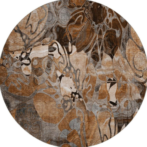 HomeRoots 8' Rust and Gray Floral Area Rug - Washable, UV Protected, Stain Resistant for Indoor/Outdoor Use 648991