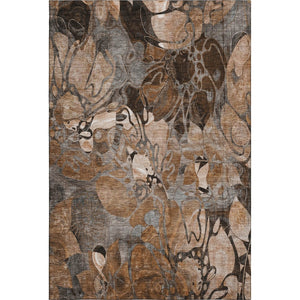 HomeRoots 8' X 10' Rust and Gray Floral Area Rug - Washable, UV Protected, Durable for High-Traffic Spaces 648992