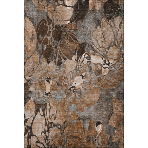 HomeRoots 8' X 10' Rust and Gray Floral Area Rug - Washable, UV Protected, Durable for High-Traffic Spaces 648992