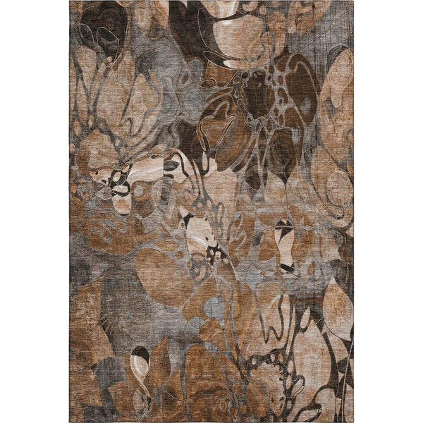 HomeRoots 9' X 12' Elegant Rust and Gray Floral Washable Area Rug with UV Protection for Busy Homes 648993