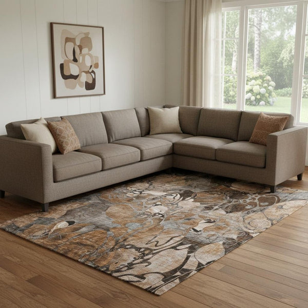 HomeRoots 9' X 12' Elegant Rust and Gray Floral Washable Area Rug with UV Protection for Busy Homes 648993