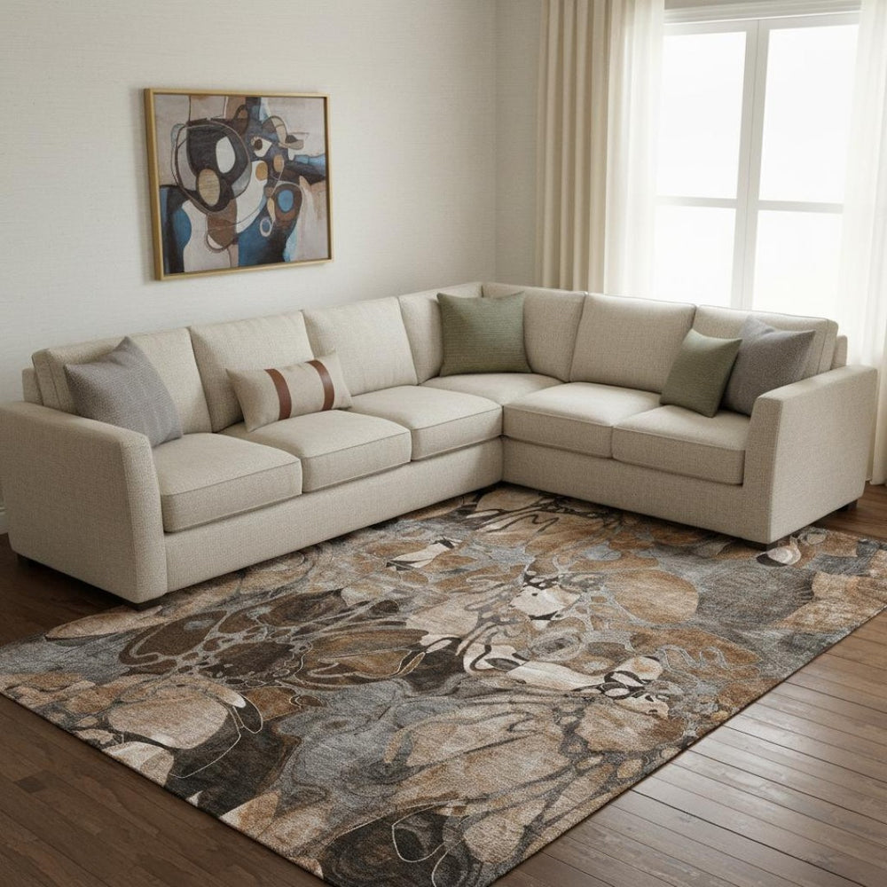 HomeRoots 10' X 14' Rust and Gray Floral Area Rug - Washable, UV-Protected, Stain Resistant for Family Spaces 648994