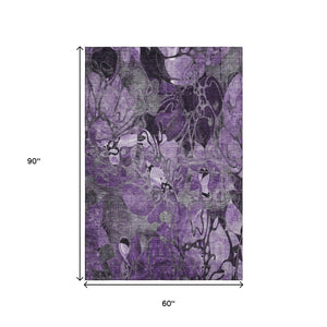 HomeRoots 5' X 8' Purple Floral Area Rug – Washable, UV Protected, Stain Resistant for High-Traffic Homes 648996