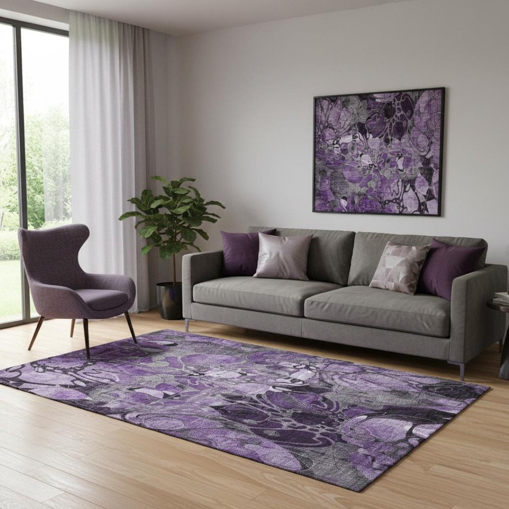 HomeRoots 5' X 8' Purple Floral Area Rug – Washable, UV Protected, Stain Resistant for High-Traffic Homes 648996