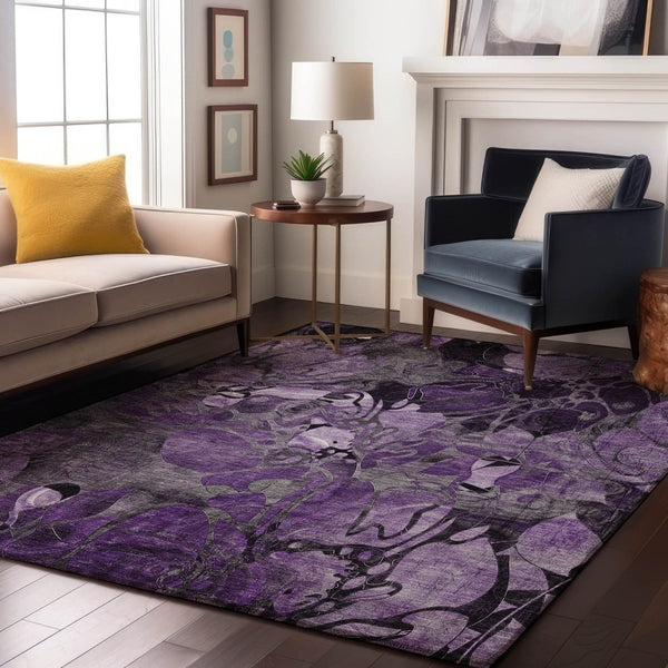 HomeRoots 5' X 8' Purple Floral Area Rug – Washable, UV Protected, Stain Resistant for High-Traffic Homes 648996