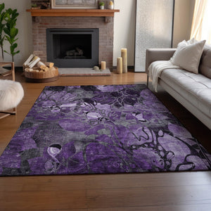HomeRoots 5' X 8' Purple Floral Area Rug – Washable, UV Protected, Stain Resistant for High-Traffic Homes 648996