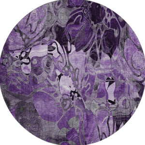HomeRoots 8' Elegant Purple and Ivory Floral Round Rug - Washable, Stain-Resistant, UV Protected for Homes 648997