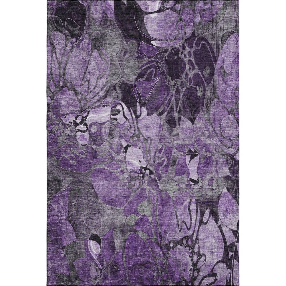 HomeRoots 9' X 12' Floral Washable Area Rug in Purple & Ivory - UV Protected, Stain Resistant, Durable Design 648999