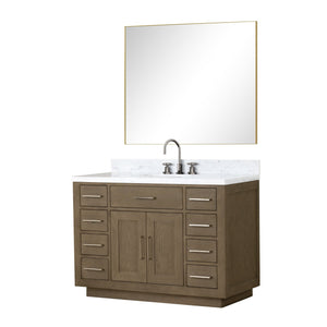 English Elm Grey Oak Single Bath Vanity Set With Carrara Marble Top, Faucet, And 46" Frameless Mirror Included B2731S01964