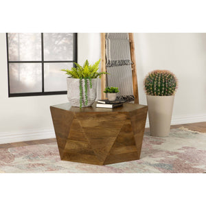 English Elm Athena Handcrafted Hexagonal Mango Wood Coffee Table with Sculpted Facets, Natural Organic Finish B062P333447