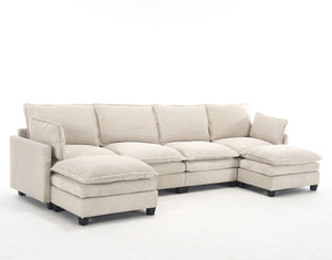 English Elm Oversized Modular U-Shaped Velvet Sofa: Luxurious 4-Seat Couch With Ottomans & Pillows W2705S00022-GIGA