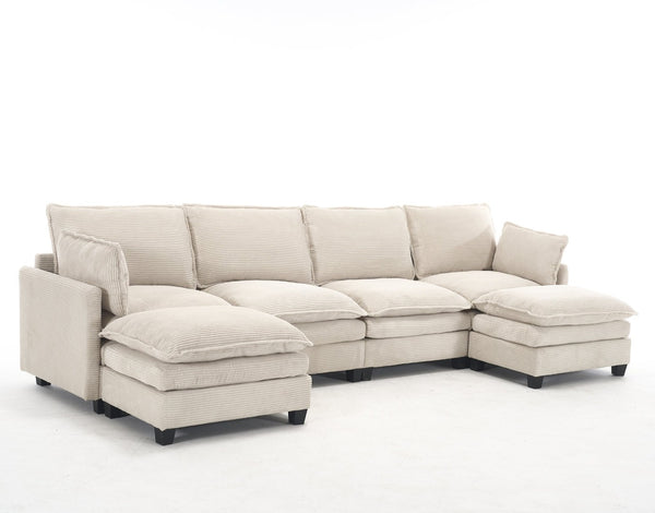 English Elm Oversized Modular U-Shaped Velvet Sofa: Luxurious 4-Seat Couch With Ottomans & Pillows W2705S00022-GIGA