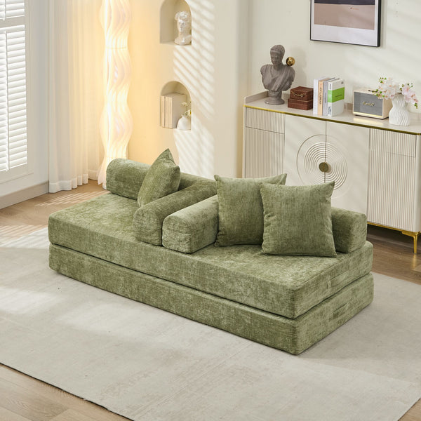 English Elm Comfy Chenille Convertible Folding Mattress Couch Sofa Bed with Armrest, Space-Saving, No Assembly Needed Green W1143P330251