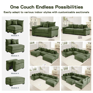 English Elm 92" Oversized Cloud Modular Sectional Couch - Plush Corduroy, Deep Seating, 6 Pillows & Ottoman! W714S01331