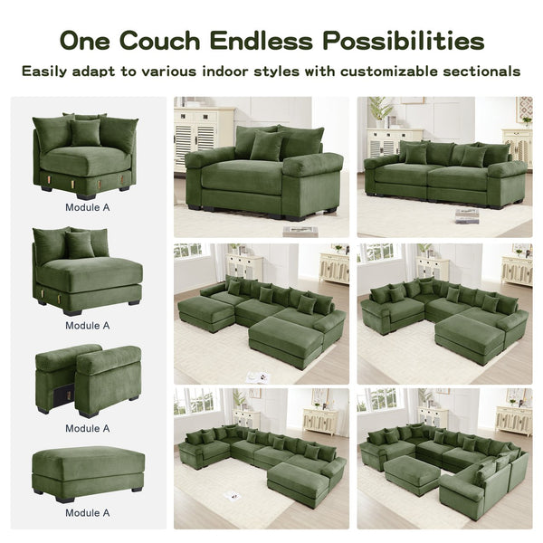 English Elm 92" Oversized Modular L-Shape Sectional Couch - Soft Corduroy, Deep Seats, Ergonomic Design & Pillows W714S01330