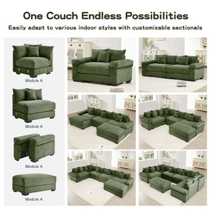 English Elm Oversized Modular Sectional Couch With Deep Seats, 10 Plush Pillows, Premium Corduroy, Easy Assembly W714S01338-GIGA