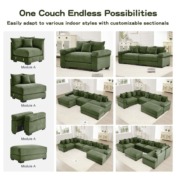English Elm Oversized Modular Sectional Couch With Deep Seats, 10 Plush Pillows, Premium Corduroy, Easy Assembly W714S01338-GIGA