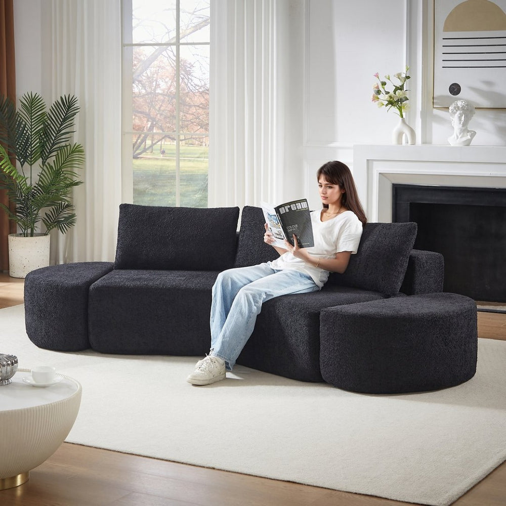 English Elm [video]106.3-inch V-shape Modular Chenille Sectional Sofa with Ottomans for Living Rooms W3505P383965
