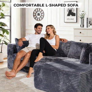 English Elm 100" Corduroy L-shaped Sectional with Deep Foam Seats Modular Living Room Couch T5880S00007