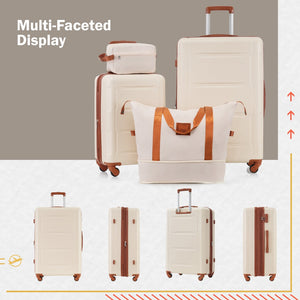 English Elm 2 Piece Abs Hard Shell Spinner Luggage Set with Tsa Lock Expandable Travel Suitcases Khaki+Brown N732P198744K