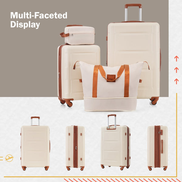 English Elm 2 Piece Abs Hard Shell Spinner Luggage Set with Tsa Lock Expandable Suitcases Khaki+Brown N732P198745K